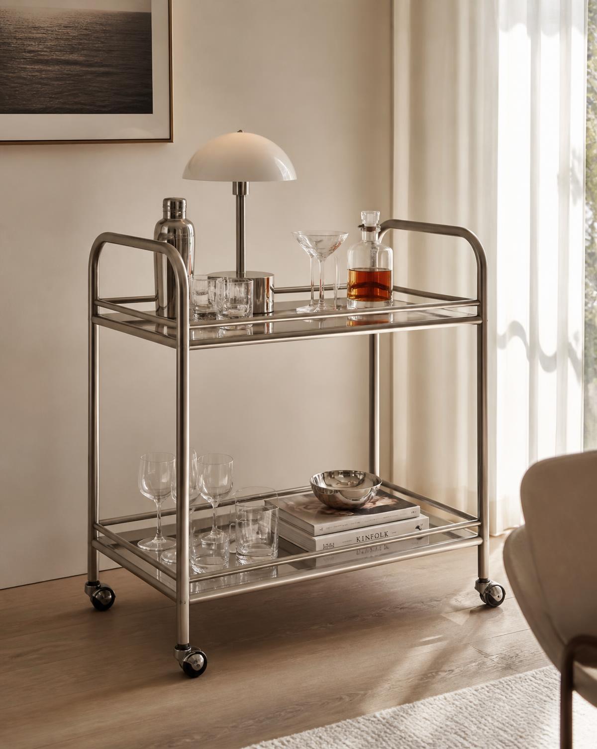 INOX · NODO — rodes discretes amb fre, nanses integrades, safates fixes o extraïbles